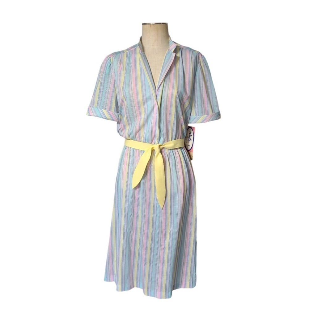 Vintage It's a Lehigh 70's Belted Shirtwaist Dress Pastel Striped